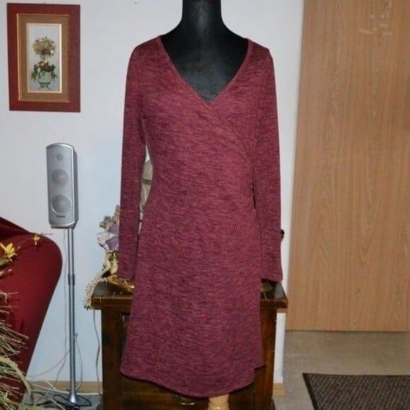 PrAna nadia plum red wrap front long sleeve casual office holiday work dress - Picture 2 of 10